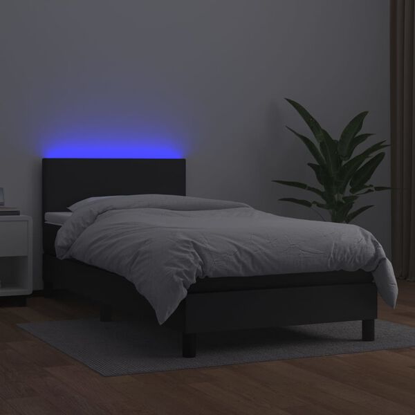 vidaXL Sommier &agrave; lattes de lit avec matelas et LED Noir 100x200cm