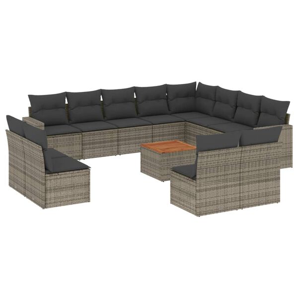 vidaXL Salon de jardin avec coussins 13 pcs gris r&eacute;sine tress&eacute;e