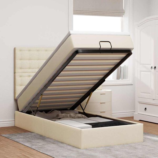 vidaXL Cadre de lit ottoman avec matelas cr&egrave;me 90x190 cm tissu