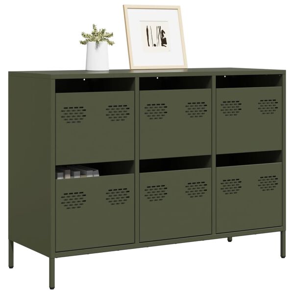vidaXL Buffet vert olive 101,5x39x73,5 cm acier lamin&eacute; &agrave; froid