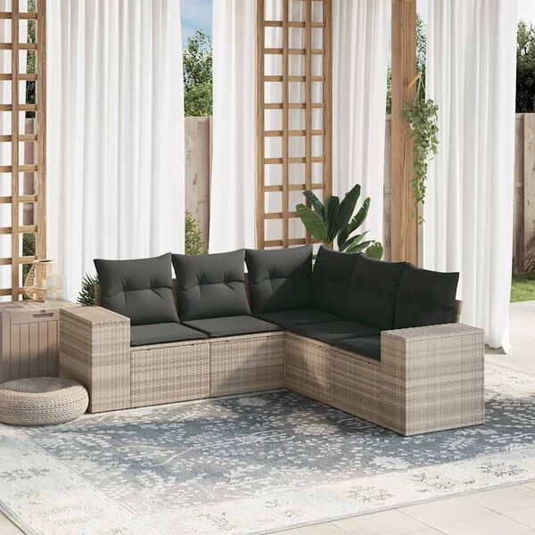 vidaXL Salon de jardin 5 pcs avec coussins gris clair r&eacute;sine tress&eacute;e