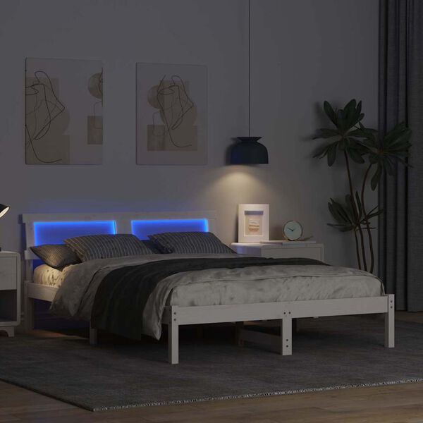 vidaXL Cadre de lit avec t&ecirc;te de lit Blanc 120 x 190 cm Pin massif