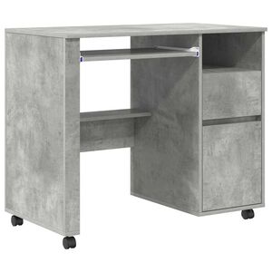 vidaXL Bureau avec roues Gris b&eacute;ton 91 x 50 x 77 cm Bois d'ing&eacute;nierie