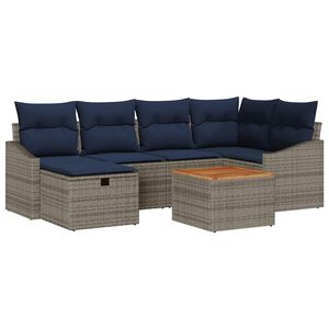vidaXL Ensemble de canap&eacute; de jardin avec coussin 7 pcs Gris Poly rotin