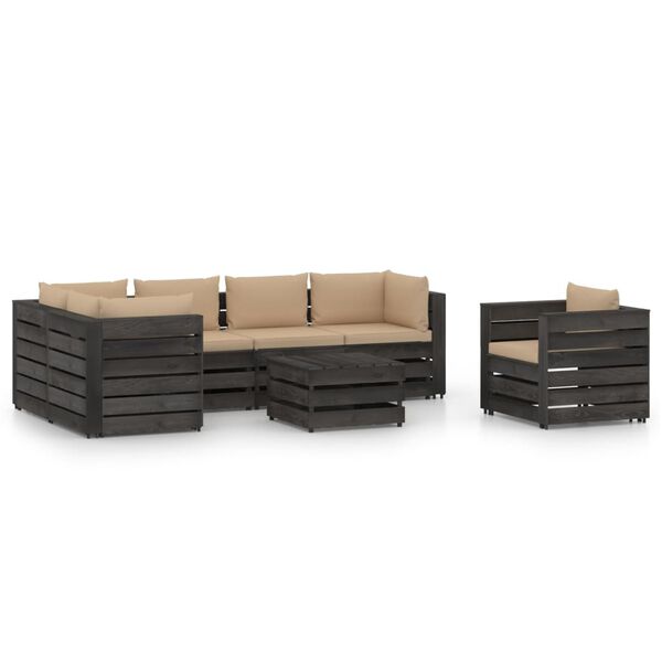 vidaXL Salon de jardin 7 pcs avec coussins Bois impr&eacute;gn&eacute; de gris