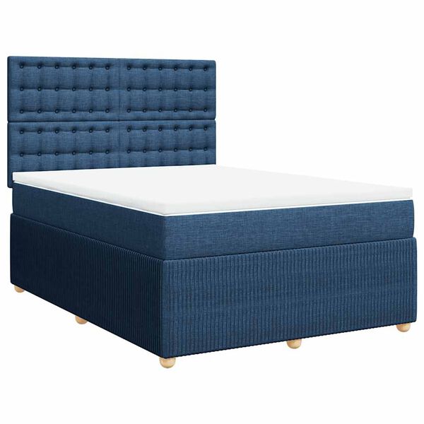 vidaXL Sommier &agrave; lattes de lit avec matelas Bleu 140x200 cm Tissu