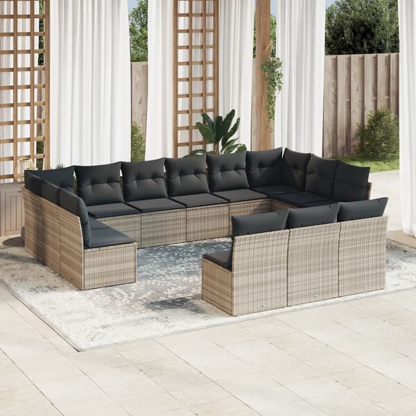 vidaXL Salon de jardin avec coussins 13 pcs gris clair résine tressée