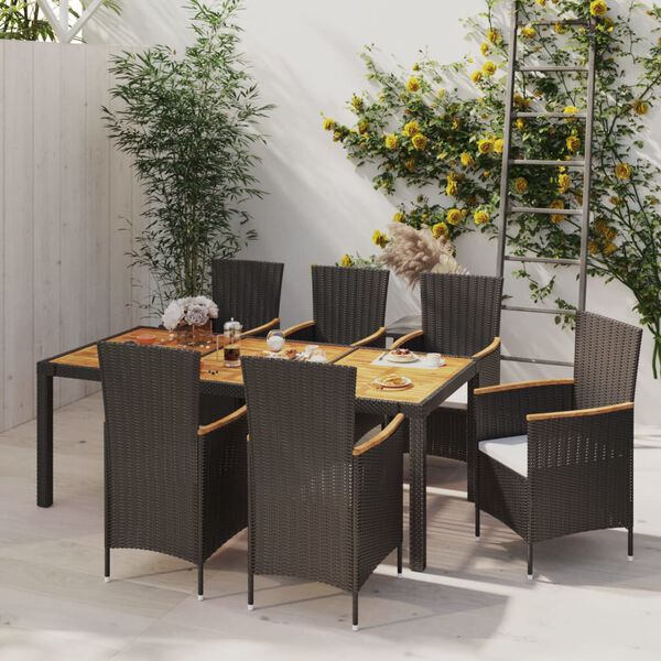 vidaXL Salon de jardin 7 pcs avec coussins r&eacute;sine tress&eacute;e noir