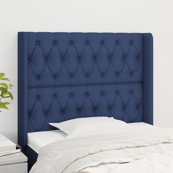 vidaXL Tête de lit avec oreilles Bleu 93x16x118/128 cm Tissu