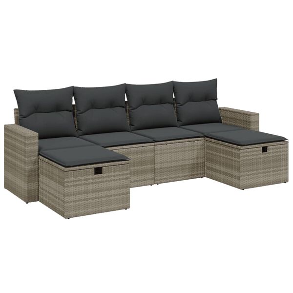 vidaXL Salon de jardin 6 pcs avec coussins gris clair r&eacute;sine tress&eacute;e