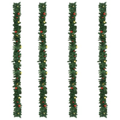 vidaXL Guirlandes de Noël avec boules 4 pcs Vert 270 cm PVC