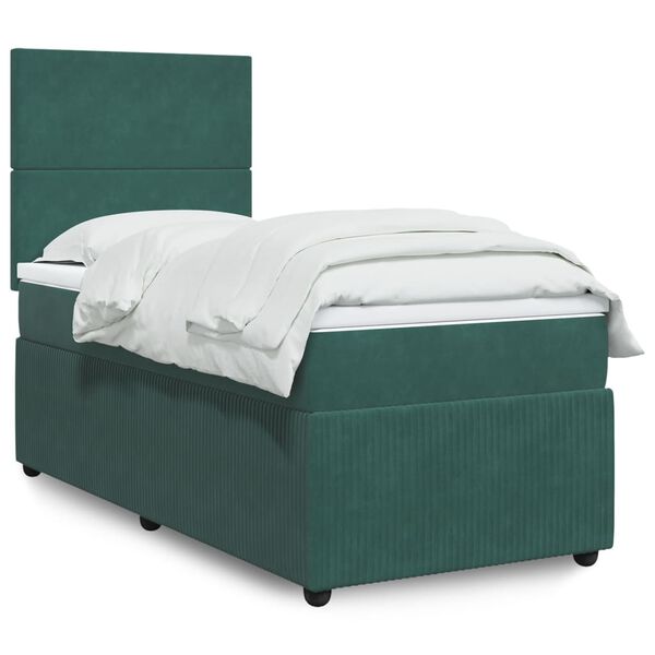 vidaXL Sommier &agrave; lattes de lit et matelas Vert fonc&eacute; 80x200 cm Velours