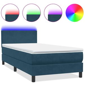 vidaXL Sommier &agrave; lattes de lit et matelas et LED bleu fonc&eacute; 80x210 cm velours