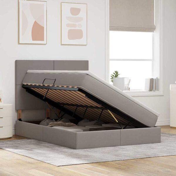 vidaXL Lit avec rangement et LED avec LED Taupe 140 x 190 cm Polyester