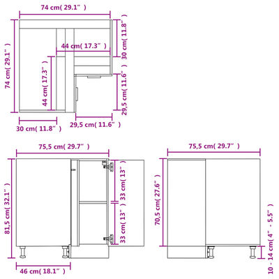 vidaXL Armoire de plancher d'angle blanc 75,5x75,5x81,5 cm bois