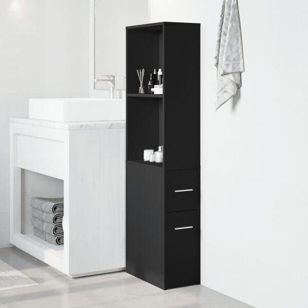 vidaXL Armoire de salle de bain &eacute;troite avec roulettes noir