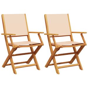 vidaXL Chaises pliantes 2 pi&egrave;ces Beige Bois massif d'acacia et tissu