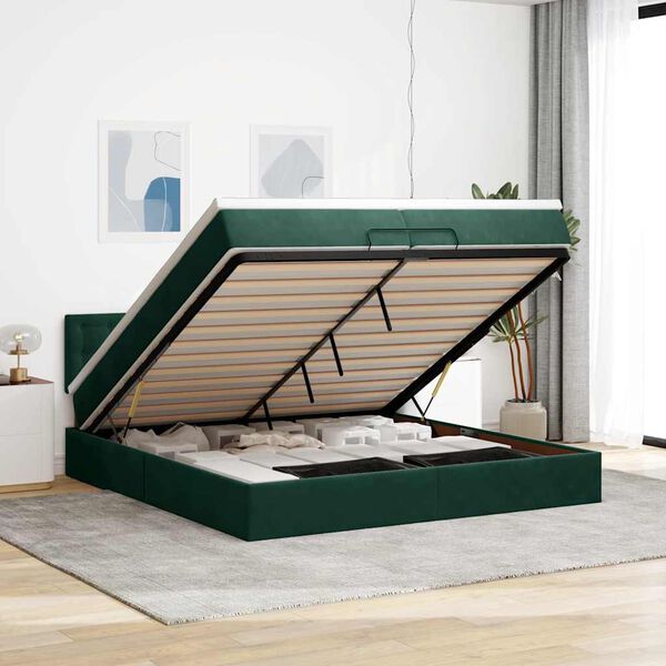 vidaXL Cadre de lit ottoman avec matelas vert fonc&eacute; 200x200 cm velours
