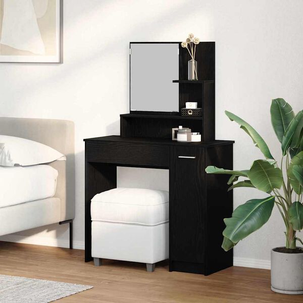 vidaXL Table de Toilette avec tiroir Ch&ecirc;ne noir 86,5 x 35 x 136 cm