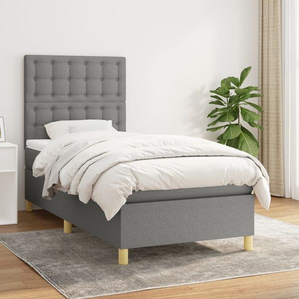 vidaXL Sommier &agrave; lattes de lit avec matelas Gris fonc&eacute; 80x200 cm Tissu