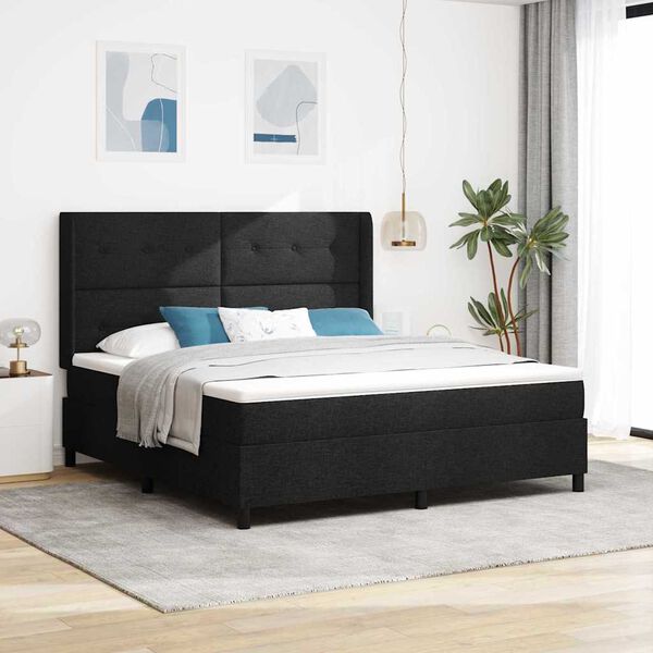 vidaXL Lit &agrave; ressorts avec matelas Noir 200 x 180 cm tissu