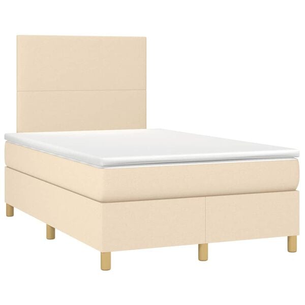 vidaXL Sommier &agrave; lattes de lit matelas et LED cr&egrave;me 120x190 cm tissu
