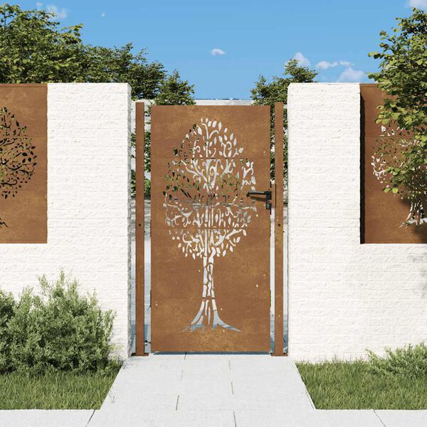 vidaXL Portail de jardin 100x175 cm en acier Corten avec motif arbre