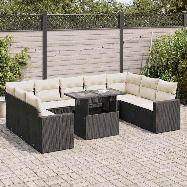 vidaXL Salon de jardin 10 pcs avec coussins noir résine tressée