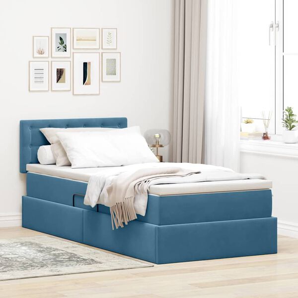 vidaXL Lit de Rangement avec matelas Bleu fonc&eacute; 100 x 200 cm Velours