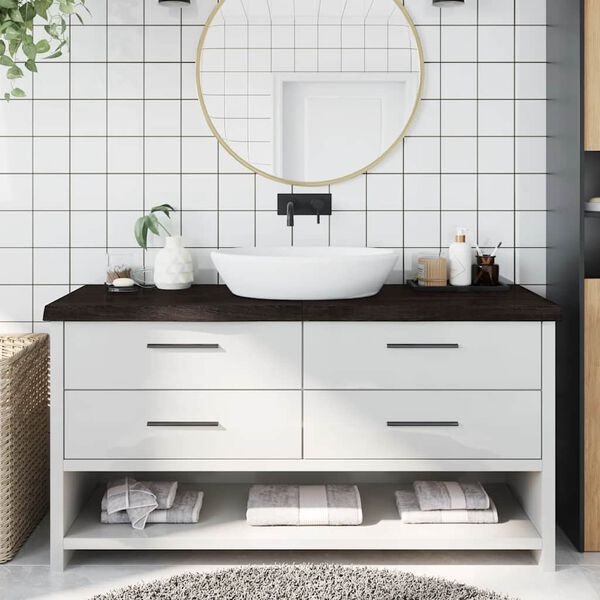 vidaXL Comptoir de salle de bain marron foncé bois massif traité