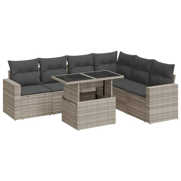 vidaXL Salon de jardin avec coussins 7 pcs gris clair r&eacute;sine tress&eacute;e