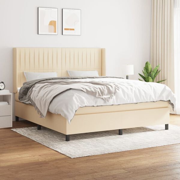 vidaXL Sommier &agrave; lattes de lit avec matelas Cr&egrave;me 160x200 cm Tissu