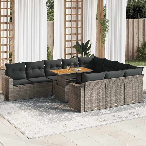 vidaXL Salon de jardin 11 pcs avec coussins gris r&eacute;sine tress&eacute;e