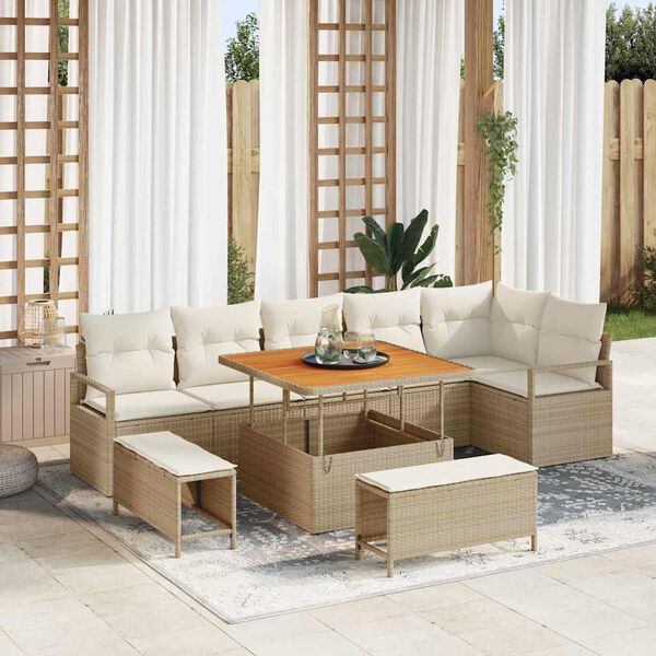 vidaXL Ensemble de canap&eacute; de jardin avec coussin 9 pcs Beige et cr&egrave;me