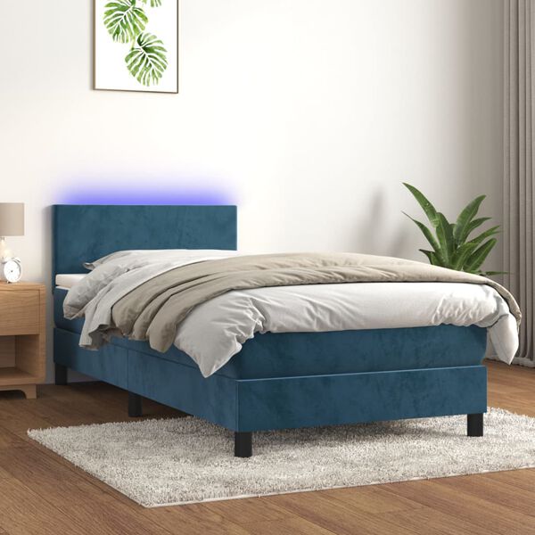vidaXL Sommier &agrave; lattes de lit avec matelas et LED Bleu fonc&eacute; 90x190cm
