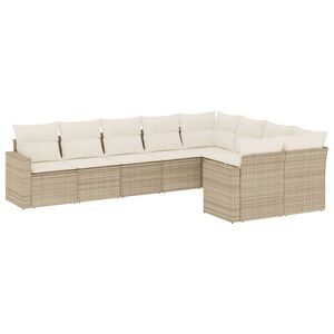vidaXL Salon de jardin avec coussins 9 pcs beige r&eacute;sine tress&eacute;e