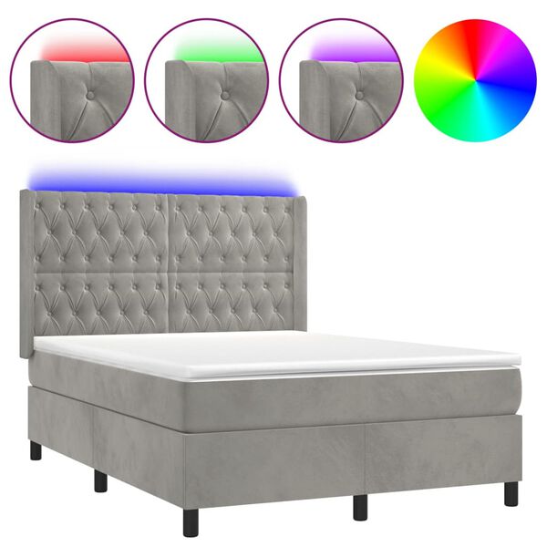 vidaXL Sommier &agrave; lattes de lit matelas et LED Gris clair 140x200 cm