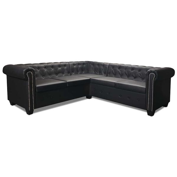 vidaXL Canap&eacute; d'angle Chesterfield 5 places Cuir synth&eacute;tique Noir