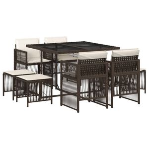 vidaXL Ensemble &agrave; manger de jardin et coussins 9 pcs marron poly rotin