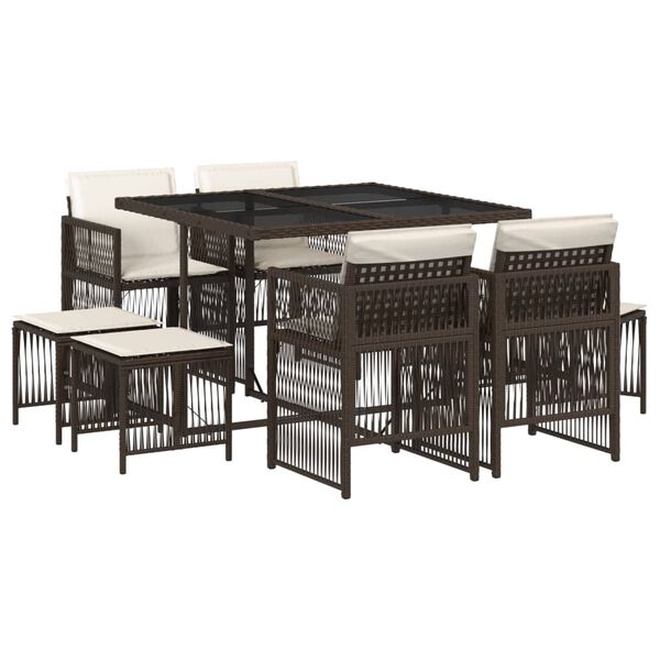vidaXL Ensemble &agrave; manger de jardin et coussins 9 pcs marron poly rotin