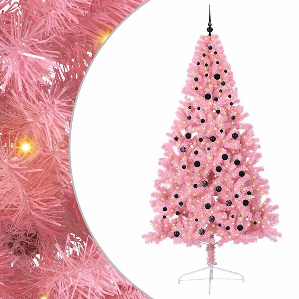 vidaXL Sapin de Noël artificiel pré-éclairé Rose 240 cm PVC