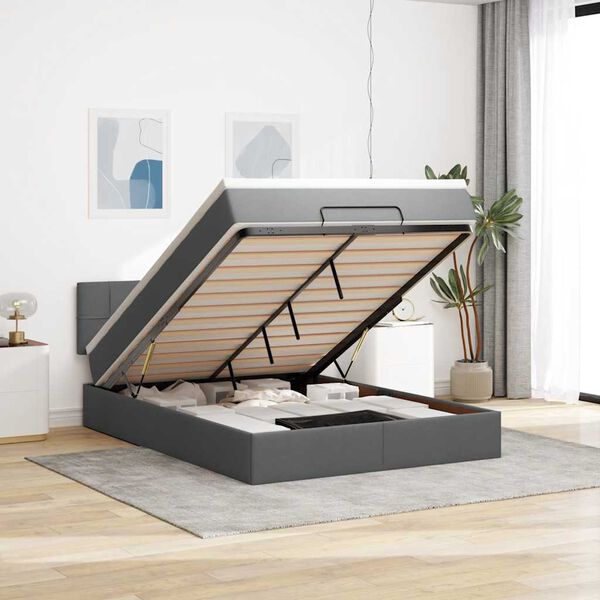 vidaXL Lit ottoman avec matelas gris fonc&eacute; 140x190 cm tissu