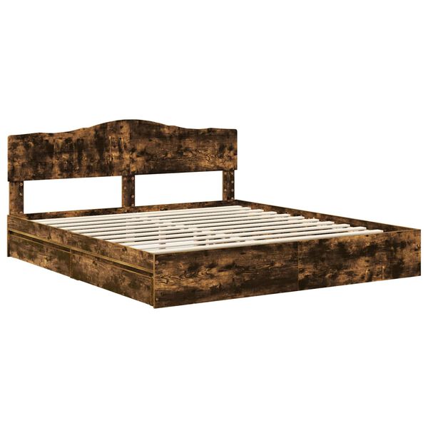 vidaXL Lit de Rangement Ch&ecirc;ne fum&eacute; 200 x 200 cm Bois d'ing&eacute;nierie