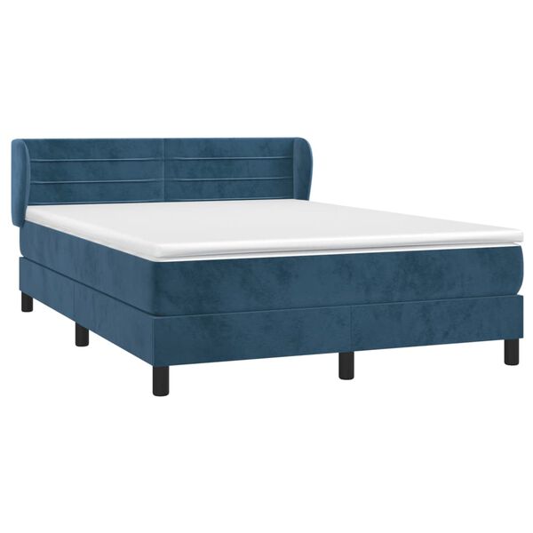 vidaXL Sommier &agrave; lattes de lit et matelas Bleu fonc&eacute; 140x190cm Velours