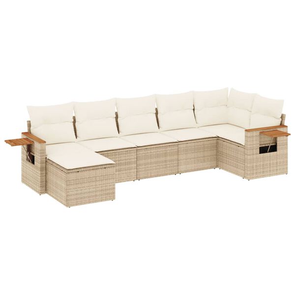 vidaXL Salon de jardin avec coussins 7 pcs beige r&eacute;sine tress&eacute;e