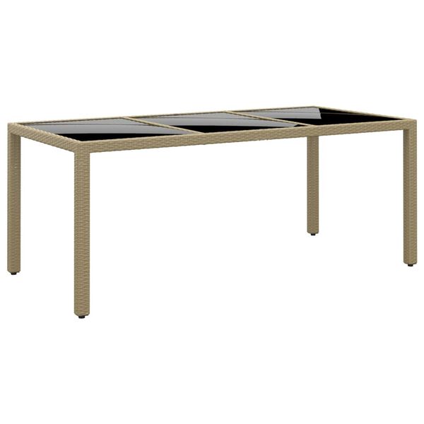vidaXL Table de jardin 190x90x75 cm Verre trempé/résine tressée Beige