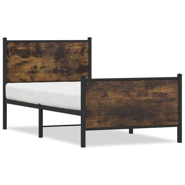 vidaXL Cadre de lit en m&eacute;tal sans matelas ch&ecirc;ne fum&eacute; 90x190 cm