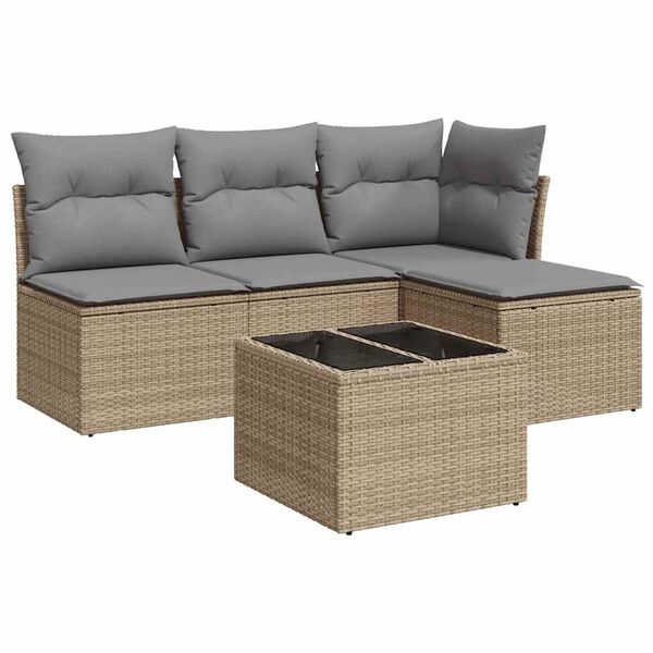 vidaXL Salon de jardin avec coussins 5 pcs beige résine tressée