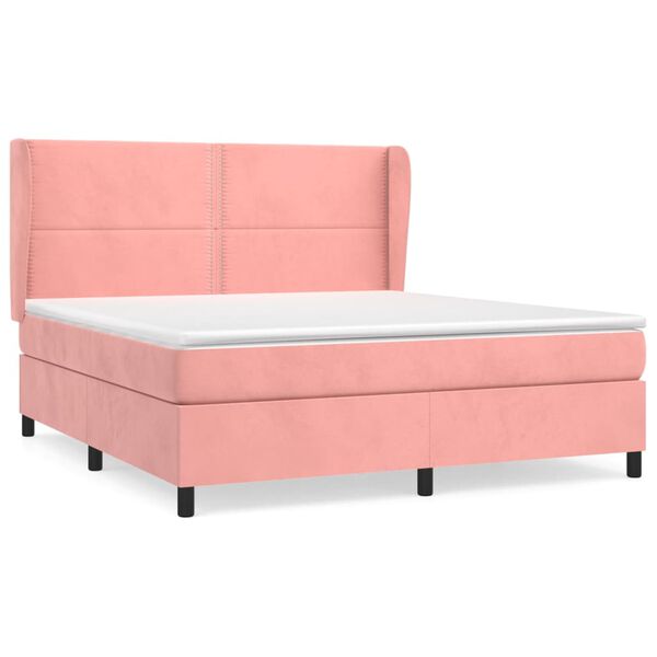 vidaXL Sommier &agrave; lattes de lit avec matelas Rose 160x200 cm Velours