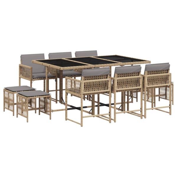 vidaXL Ensemble &agrave; manger de jardin et coussins 11 pcs m&eacute;lange beige